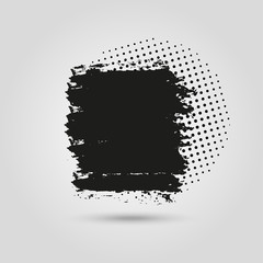 Grunge creative painted circle for logo, label, branding. Black brush stain texture. Halftone design.
