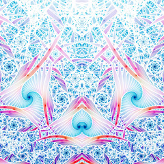Abstract intricate blue and pink mosaic ornament. Fantasy fractal background. Digital art. 3D rendering.