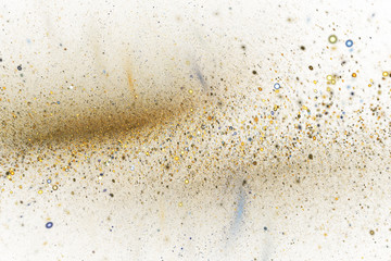 Abstract golden sparkles on white background. Fantasy fractal texture. Digital art. 3D rendering.