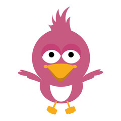 pink cartoon chicken little open wings vector illustration