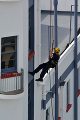 Firefighter during abseiling exercise