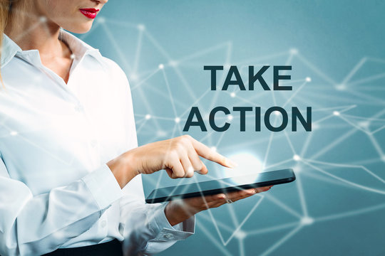 Take Action Text With Business Woman