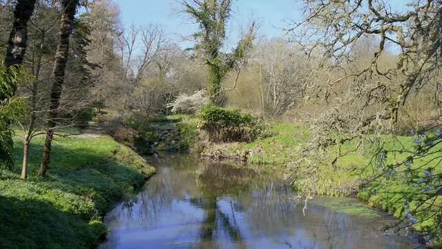 English countryside stream and waterfall
