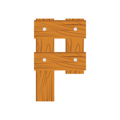 wooden alphabet P letter icon isolated on white background