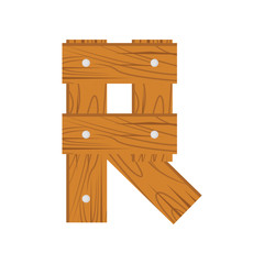 wooden alphabet R letter icon isolated on white background