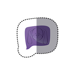 color sticker with dog face in square speech vector illustration