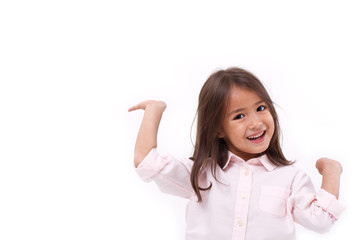 happy, smiling female asian caucasian kid playing