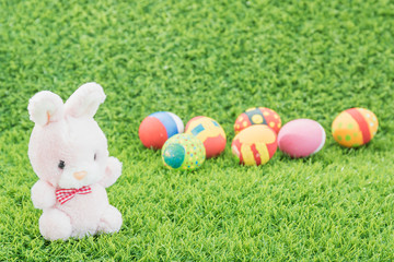 Easter bunny toy and Easter eggs