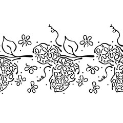 Seamless vector hand drawn floral pattern, endless border frame with flowers, leaves. Decorative cute graphic line drawing illustration. Print for wrapping, background, fabric, decor, textile, surface