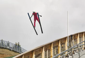 Foto op Plexiglas Ski jump. Artificial track. Sport background. Norwegian summer. © h368k742
