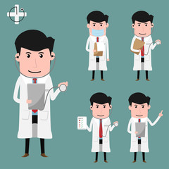 set of doctor character at hospital. medical healthcare. hospital icon. vector illustration.