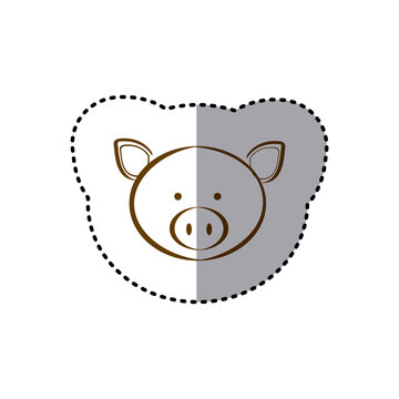 sticker with brown line contour of face of pig vector illustration