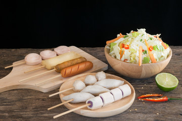 Meat, fish and sausage ball with mixed Vegetable.