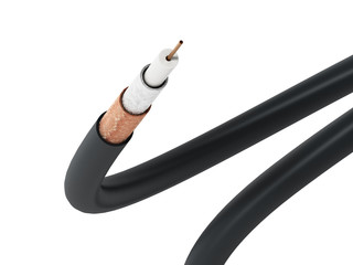 Coaxial cable showing detailed layers. 3D illustration