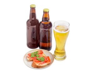 Lager beer and sandwiches with the salted trout