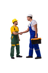 Two workers isolated on the white background