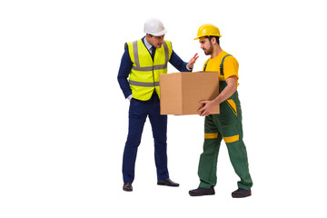 Two workers isolated on the white background