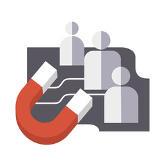 Customers attracting magnet, flat style vector icon isolated on white