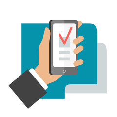 Smartphone with check tick, flat style vector icon isolated on white