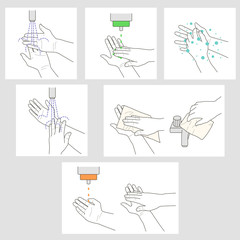 Wash hands and apply disinfectant vector instruction