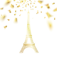 Fototapeta na wymiar Eiffel tower and falling confetti. Vector illustration.