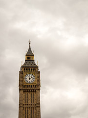 Fototapeta na wymiar Big Ben at 2 O'Clock. The iconic London landmark, Big Ben, at 2pm on a grey overcast day; with space for copy.