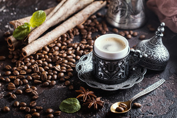 Turkish coffee in metal cup
