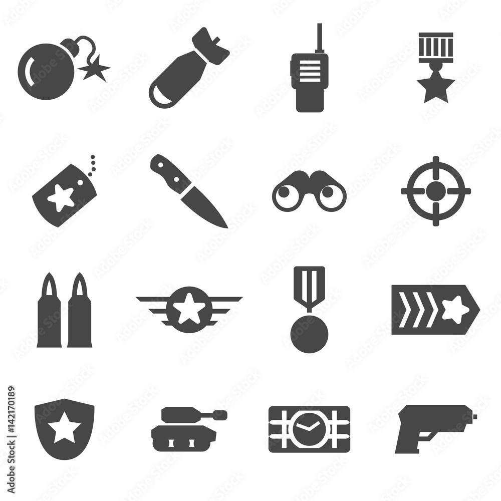 Wall mural vector black military icons set