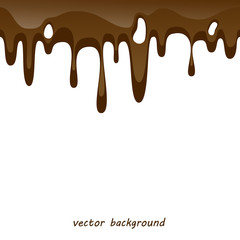 Melted dark chocolate on a white background. Seamless border. Vector.