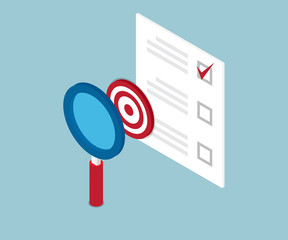 magnifying glass finding target and check list form