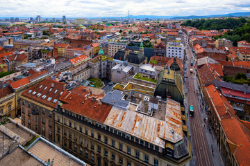 Fototapeta na wymiar bird's-eye view of ilica street in Zagreb, Croatia.