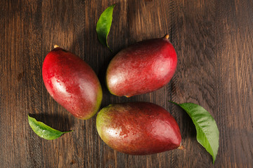 Some mango on wood boards.