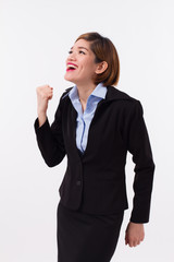 Obraz premium happy, successful, confident businesswoman shouting, communicationg, announcing