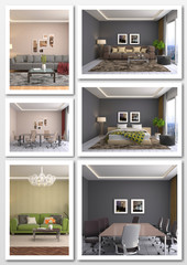 Fototapeta na wymiar Collage of modern home interior. 3d illustration