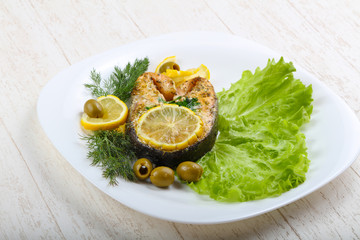 Baked salmon steak