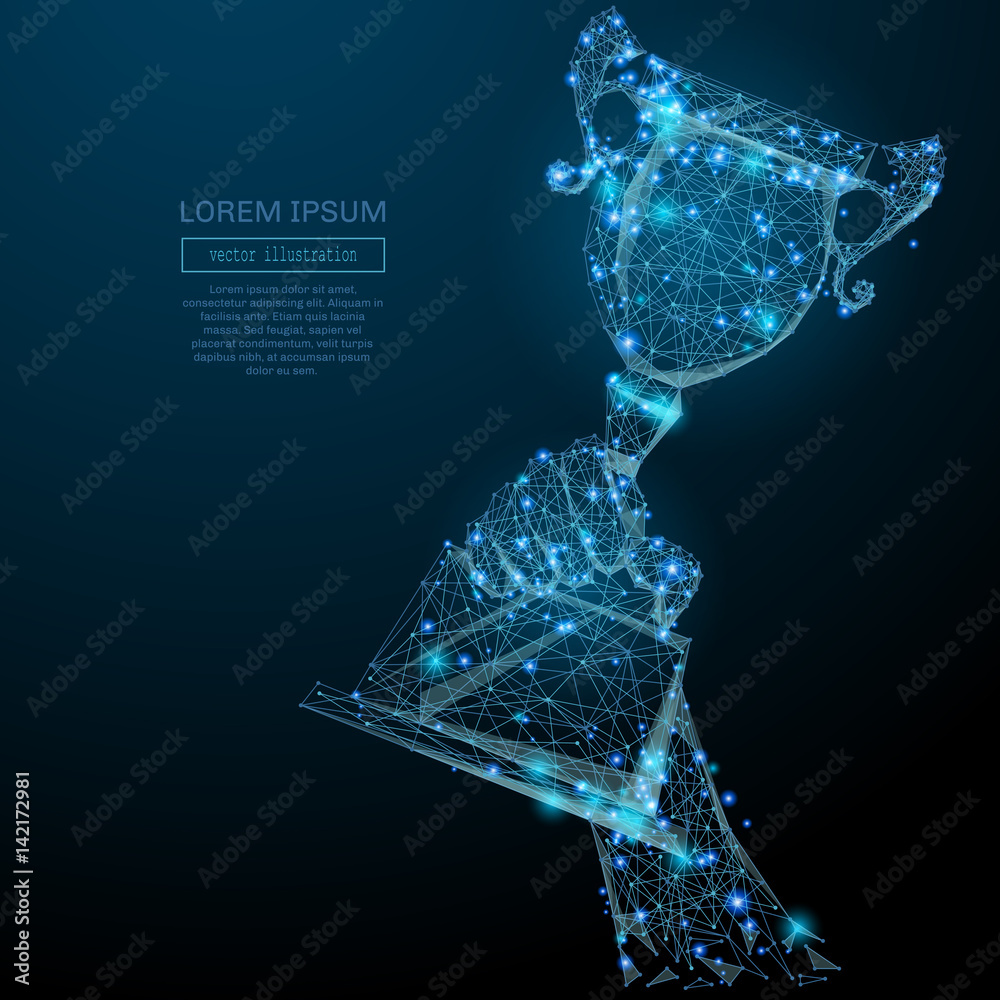 Leinwandbilder abstract image of a champion cup in hand in the form of a starry sky or space, consisting of points,