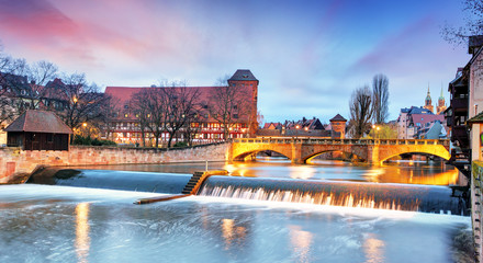 Nuremberg town - The riverside of Pegnitz river, Germany - obrazy, fototapety, plakaty