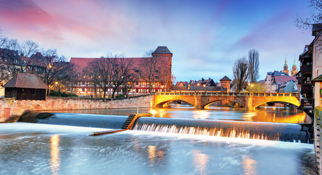 Nuremberg town - The riverside of Pegnitz river, Germany