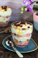 White chocolate mousse with poached rhubarb