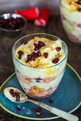 White chocolate mousse with poached rhubarb