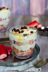 White chocolate mousse with poached rhubarb