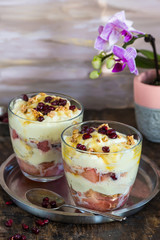 White chocolate mousse with poached rhubarb
