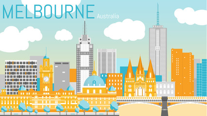 Obraz premium Melbourne city flat vector illustration.