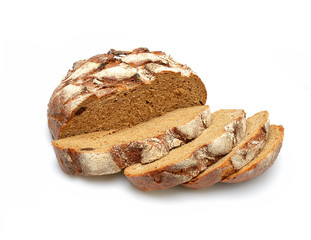 Black homemade bread sliced on a wooden background