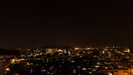 Kota Kinabalu city at night, evening scene in Malaysia.