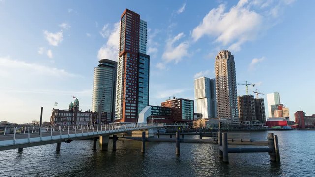 Rotterdam skyline , bridge bicycle lane and river , the Netherlands
