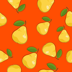 Seamless Pattern of Pear , Fruit Berry Pattern on Orange Background, Vector Illustration