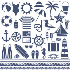 Sea and summer vector silhouette icons 1