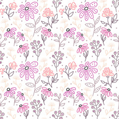 Fototapeta na wymiar Seamless pattern with abstract contour flowers on a white background.