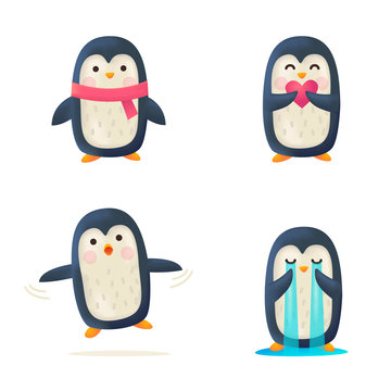 Set of cute penguin isolated. Vector illustration cartoon style.
